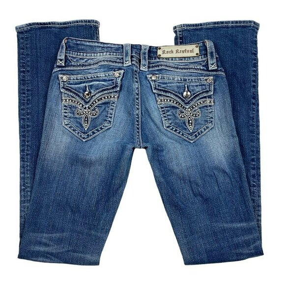 Rock Revival Jasmine Boot Cut Denim Jeans With Bling Pocket Embellishments - Picture 2 of 13
